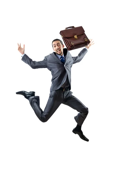 Бизнесмен прыгает на белом — стоковое фото