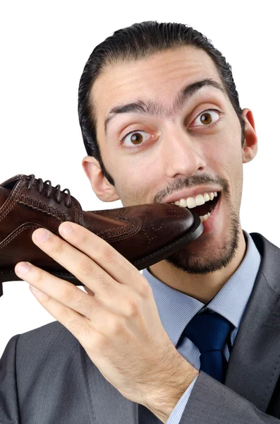 Mann mit einer Auswahl an Schuhen — Stockfoto