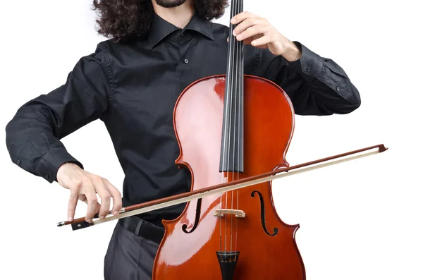 Man spelen cello op wit — Stockfoto