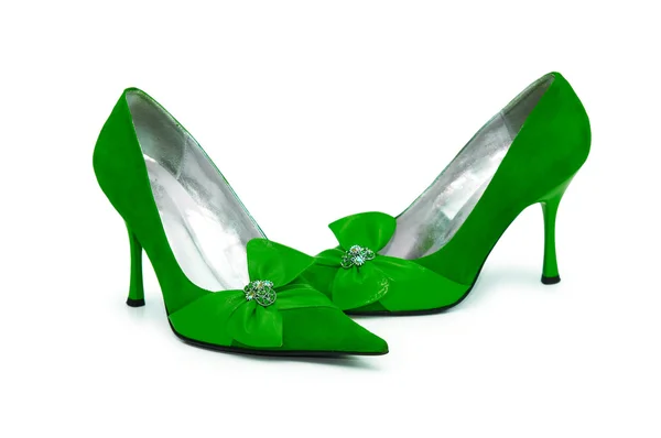 흰색 바탕에 녹색 여성 신발 — 스톡 사진