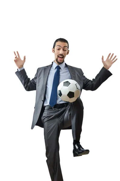 Fotboll koncept med affärsman på vit — Stockfoto