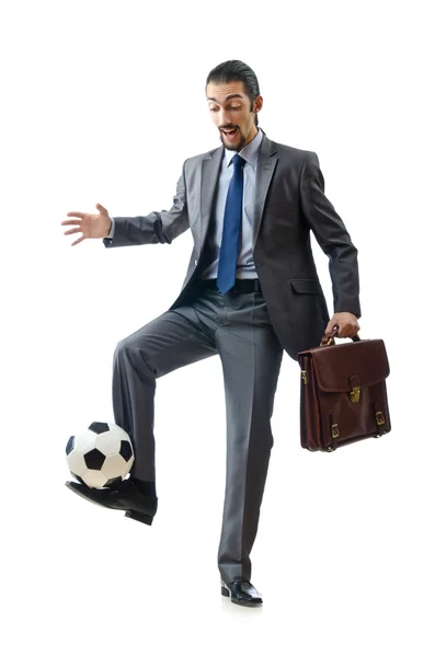 Футбольная концепция с бизнесменом на белом — стоковое фото