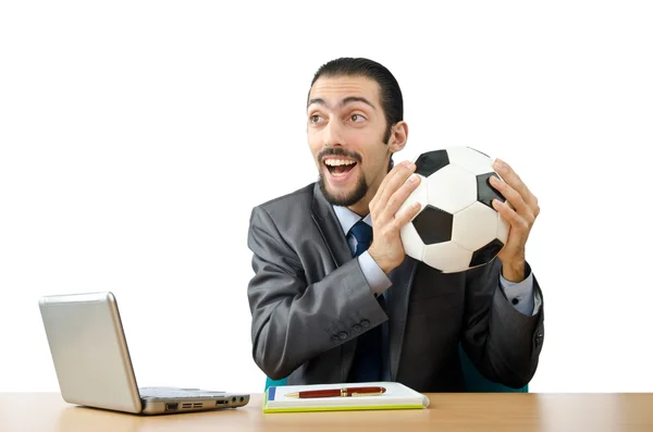 Concepto de fútbol con hombre de negocios en blanco — Foto de Stock