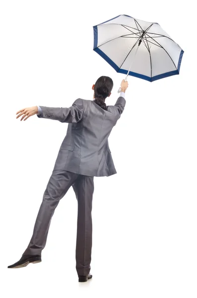 Empresario con paraguas en blanco —  Fotos de Stock