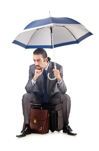 Empresário com guarda-chuva em branco — Fotografia de Stock