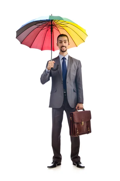 Üzletember, esernyő, fehér — Stock Fotó