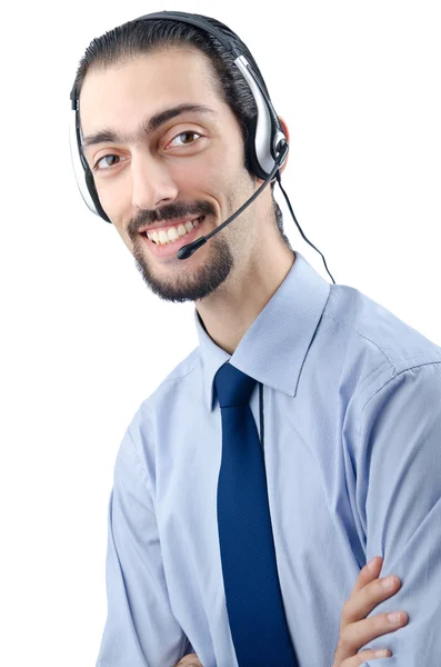 Operador de call center com fone de ouvido — Fotografia de Stock