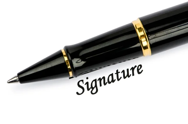Ручка і підпис ізольовані на білому — стокове фото