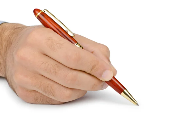 Mano con bolígrafo escrito en blanco —  Fotos de Stock