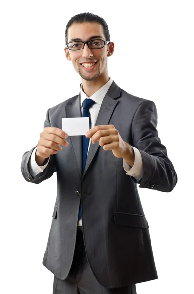 Empresário segurando mensagem em branco — Fotografia de Stock