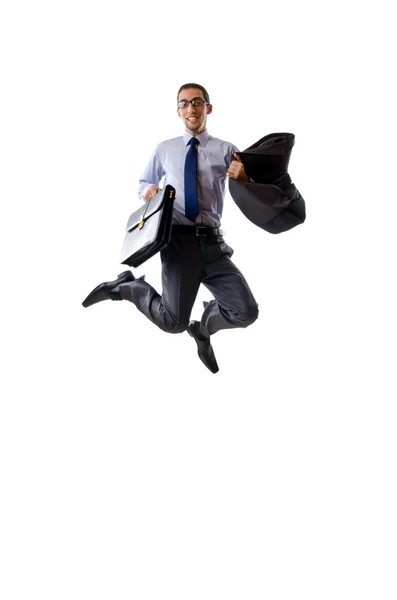 Springen zakenman geïsoleerd op wit — Stockfoto