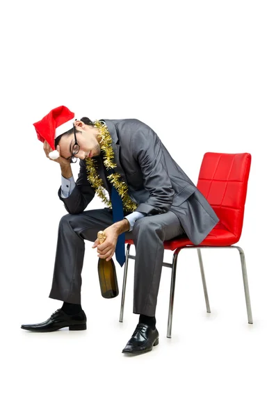 Részeg irodai munkás a karácsonyi buli után — Stock Fotó