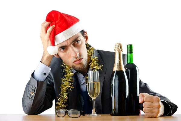 Noel partisinden sonra sarhoş bir ofis çalışanı. — Stok fotoğraf