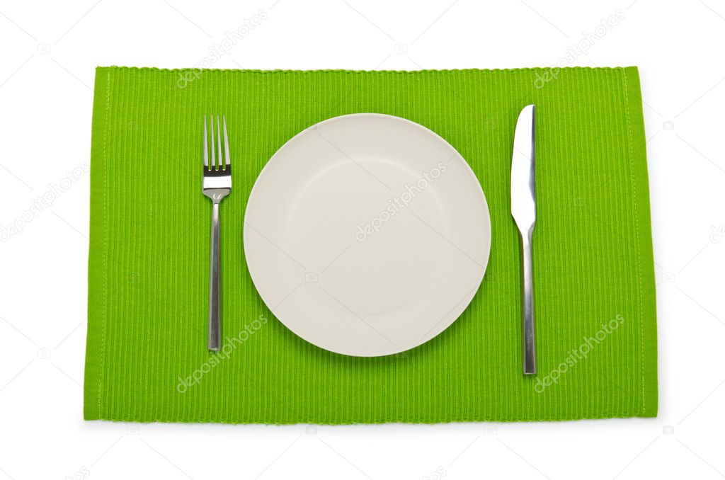 Plate And Utensils Served On Table Stock Photo Elnur