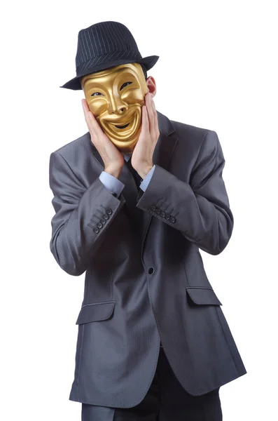 Biznesmen z maską ukrywanie swojej tożsamości — Zdjęcie stockowe