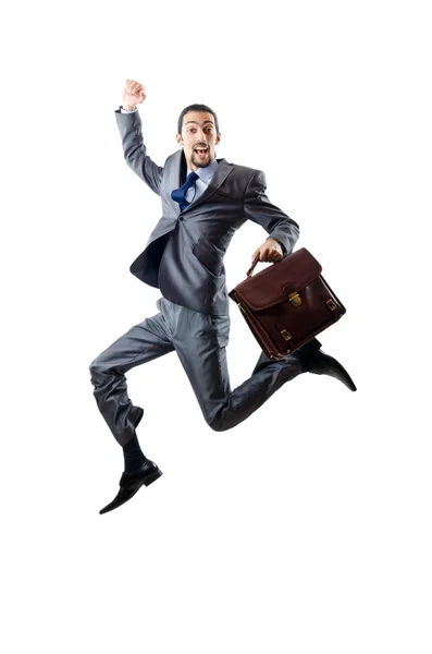 Geschäftsmann springt auf Weiß auf — Stockfoto