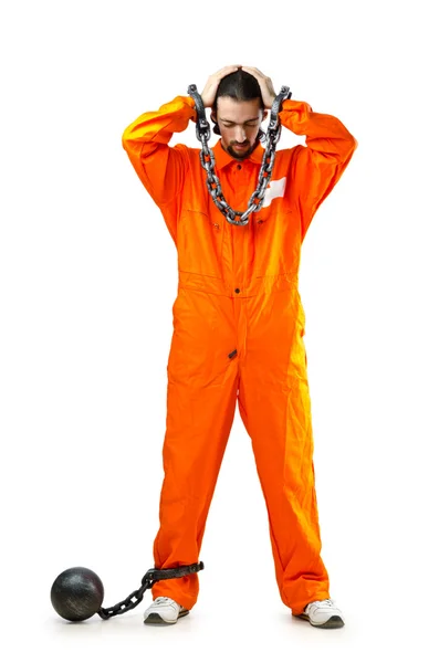 Convict with handcuffs on white — Stock Photo, Image
