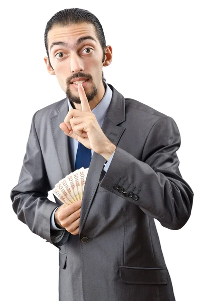 Homem com dinheiro isolado no branco — Fotografia de Stock