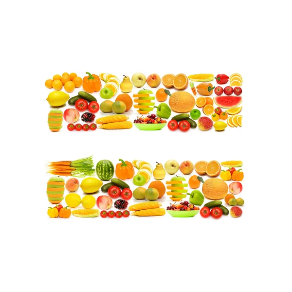Алфавит из многих фруктов и овощей — стоковое фото