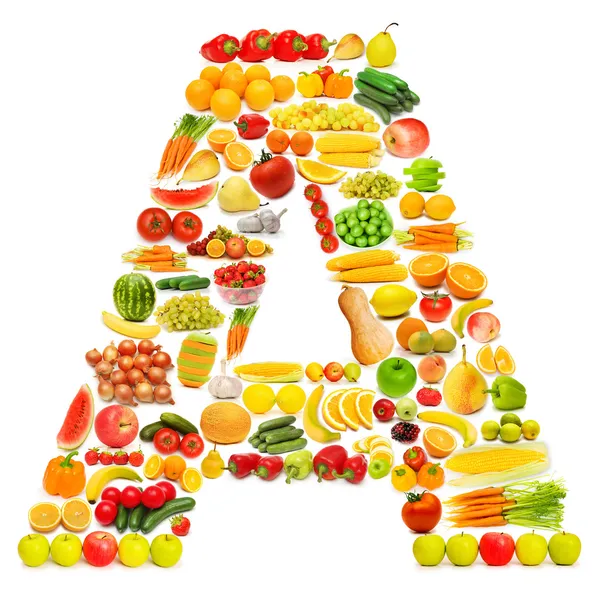 Alfabeto feito de muitas frutas e legumes — Fotografia de Stock
