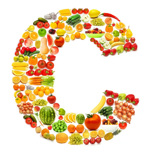 Alfabet gemaakt van veel groenten en fruit — Stockfoto