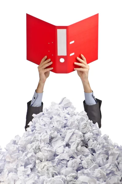 stock image Man with lots of crumpled paper