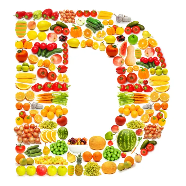 Αλφάβητο από πολλά φρούτα και λαχανικά — Φωτογραφία Αρχείου