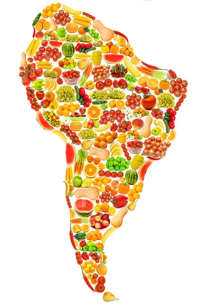 Mapa světa z mnoha ovoce a zeleniny — Stock fotografie