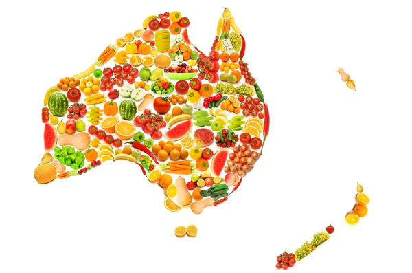 World map made of many fruits and vegetables — Stock Photo, Image