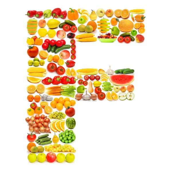 做的很多水果和蔬菜的字母表 — 图库照片