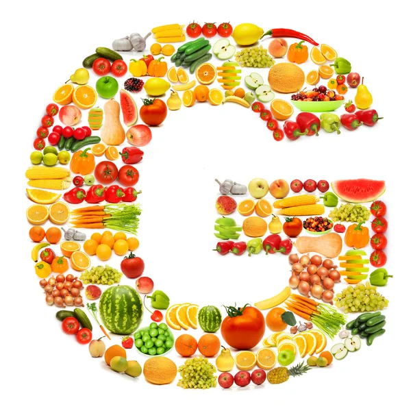 Alphabet aus vielen Früchten und Gemüse — Stockfoto