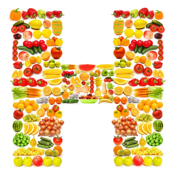 많은 과일과 채소로 만든 알파벳 — 스톡 사진