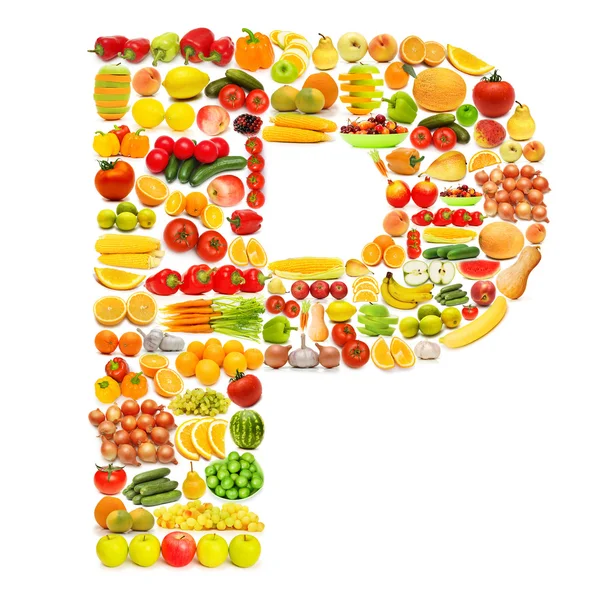 Alphabet composé de nombreux fruits et légumes — Photo