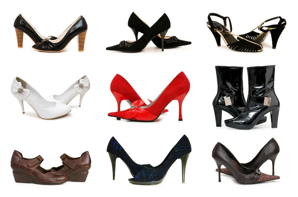 Συλλογή από διάφορα παπούτσια που απομονώνονται σε λευκό — Φωτογραφία Αρχείου