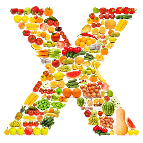 Alfabeto feito de muitas frutas e legumes — Fotografia de Stock