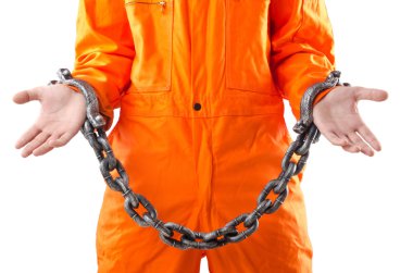 Criminal in orange robe in prison clipart