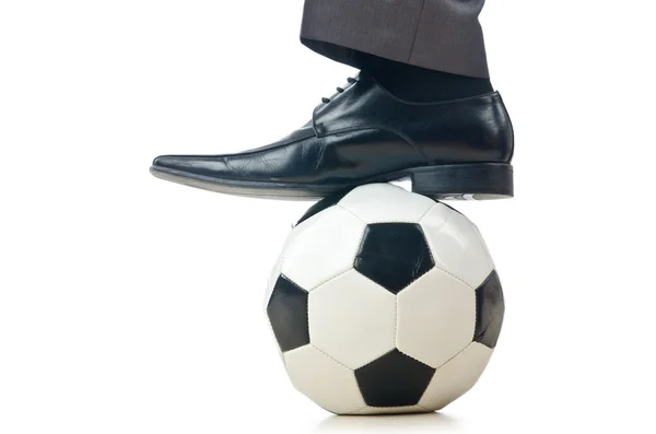 Voetbal concept met zakenman op wit — Stockfoto