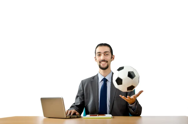 Fußballkonzept mit Geschäftsmann auf Weiß — Stockfoto