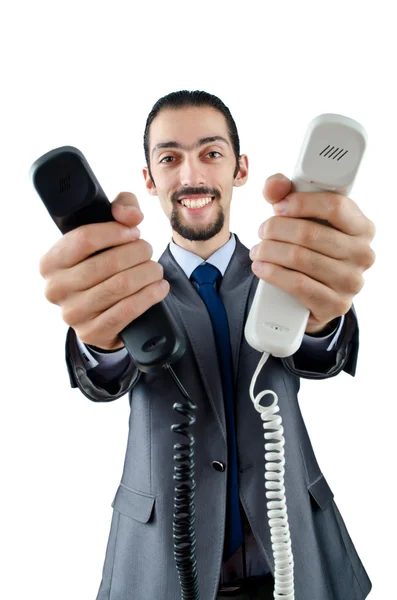 Man med telefonen isolerad på vit — Stockfoto