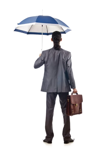 Beyaz şemsiye ile işadamı — Stok fotoğraf