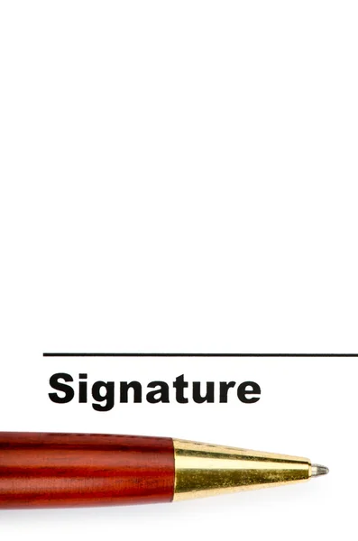 Feder und Signatur isoliert auf weiß — Stockfoto