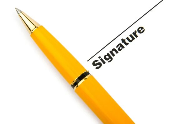 Pen en handtekening geïsoleerd op wit — Stockfoto