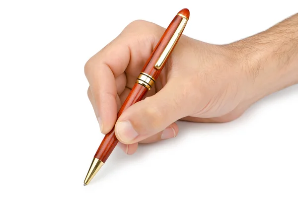 Hand med penna skriva på vit — Stockfoto