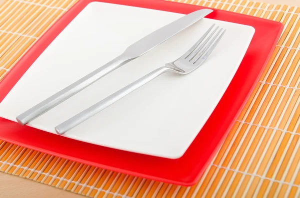 Served table with fork and knife — Stock Photo, Image