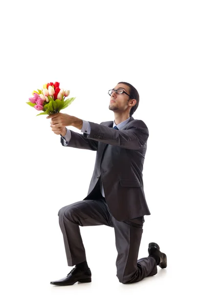 Бизнесмен, предлагающий цветы тюльпанов — стоковое фото