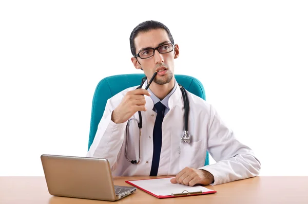 Muž lékař pracující na laptop — Stock fotografie