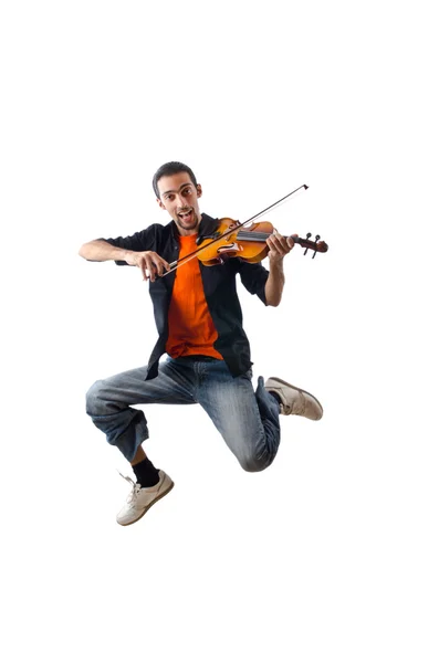 白で隔離されるバイオリン奏者 — ストック写真