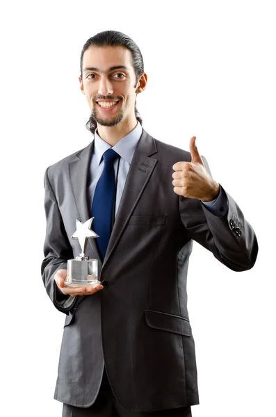 Businessman receiving star award on white — Stock Photo, Image