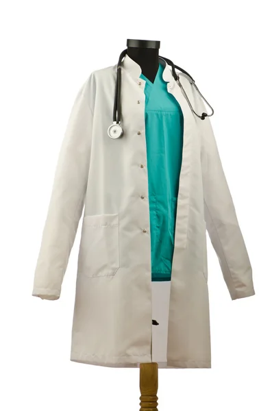 Medical coat and stethoscope isolated on white — Stock Photo, Image