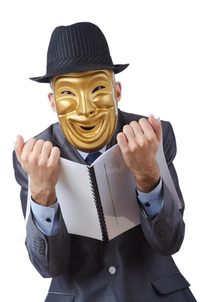 Concepto de espionaje con hombre enmascarado en blanco —  Fotos de Stock